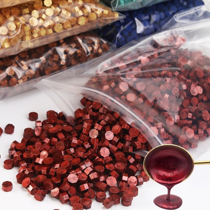 Atopbb 300 Pcs Wax Seal Beads Wine Red, Premium Sealing Wax Beads for Stamp Seals, Octagon Seal Stamp Pellets Refill Pack for Wedding Invitation, Letter Envelope, Scrapbook DIY New Burgundy - Image 3